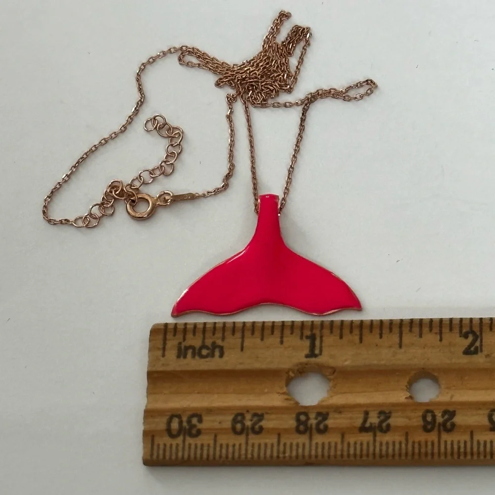 🧜‍♀️ 925 Silver necklace whale tail hand made pink color enamel